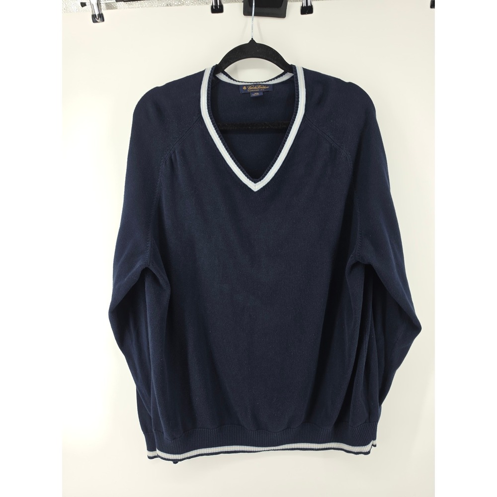 Brooks Brothers Mens XXL Navy Cotton Silk Cashmere V-Neck Tipped Sweater